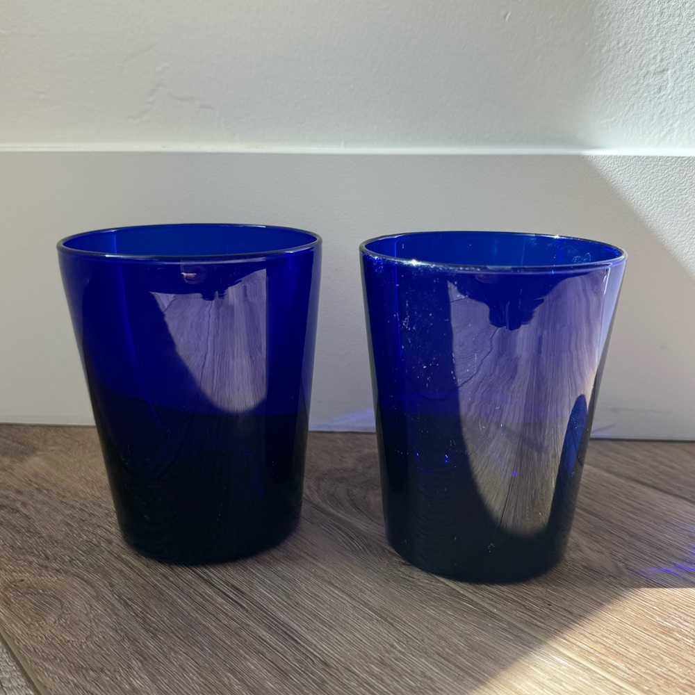 4.5” Vintage Cobalt Blue Glass Cups Set of 2